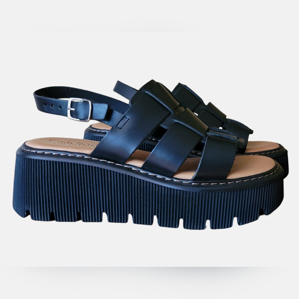 Black Platform Sandals with Wide Crossover Straps